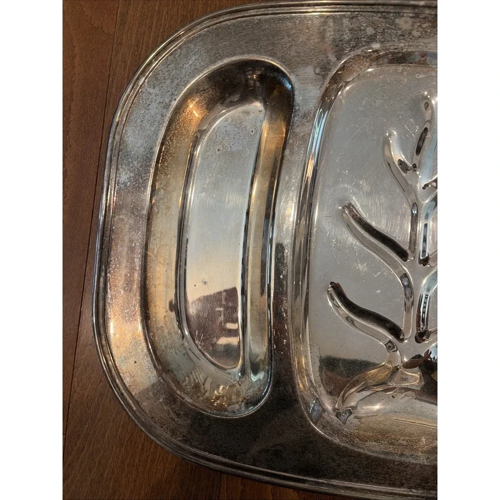 Vintage Silver Plated Divided Meat Serving Tray Silver on Copper Oval Platter